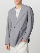 Mens Solid Color V-Neck Fitted Long Sleeve Blazer SKUK79216