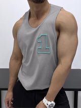 Mens Casual Numeric Embroidery Sports Tank SKUK76228