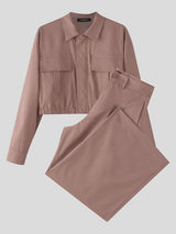 Men's Solid Color Cropped Zip Two Pieces Outfit SKUL41219