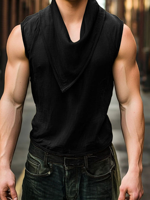 Men's Solid Color Cowl Neck Casual Tank SKUL13697