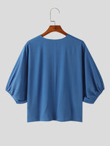 Mens Solid V-Neck Puff Sleeve T-Shirt SKUK55284