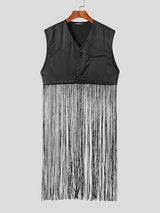 Mens Solid Color Patchwork Long Fringe Sleeveless Waistcoat SKUK58199