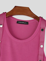 Men's Decorative Snap-Button Straps Patchwork Knit Crop Tank SKUL58716