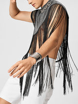 Men's Tassel Patchwork Cropped Cloak SKUL22782