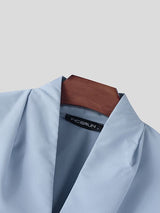 Men's Solid Color Draped Neck Gigot Sleeve Shirt SKUL45322