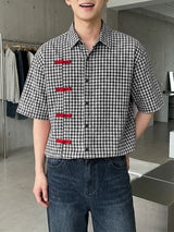 Men's Plaid Frog Button Short Sleeve Shirt SKUL56148