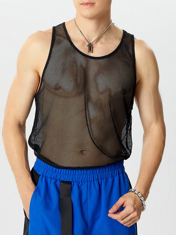 Mens Mesh See Through Solid Sleeveless Vest SKUK36522