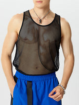 Mens Mesh See Through Solid Sleeveless Vest SKUK36522