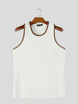 Men's Y2K Artisanal Contrast Braided Trim Ribbed Muscle Tank SKUL79719