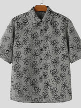 Men's Floral Print Plaid Short Sleeve Shirt SKUL51064