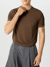 Mens Solid Rib-Knit Short Sleeve T-Shirt SKUK11603