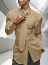Men's Solid Waist Tie Long Sleeve Shirt SKUL31936