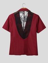 Men's Sheer Lace Patchwork Short Sleeve Blazer SKUL24600