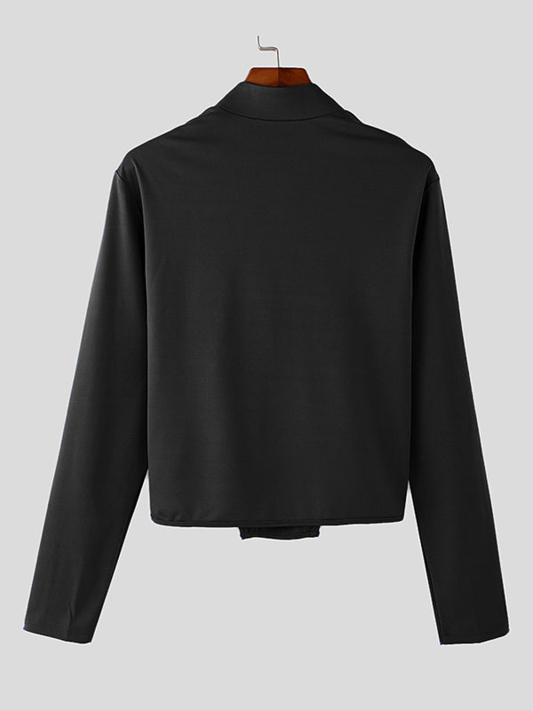 Mens Solid Color Waist Tie Long Sleeve T-Shirt SKUK82421