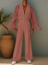 Men's Chiffon Sheer Patchwork Two Pieces Outfit SKUL36607