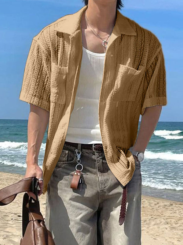 Mens Solid Color Textured Short Sleeve Shirt SKUL06560
