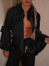 Men's Solid Color Ruffle Patchwork Cropped Cardigan SKUL43709