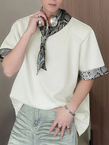 Mens Leopard Patchwork Crew Neck Short Sleeve T-Shirt SKUL13004