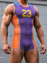 Men's Number Print Colorblock Bodysuit SKUL18798