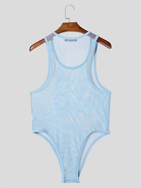 Mens Digital Print Sheer Mesh Sleeveless Bodysuit SKUL03027