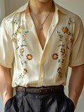 Mens Floral Print Lapel Collar Short Sleeve Shirt SKUK61132