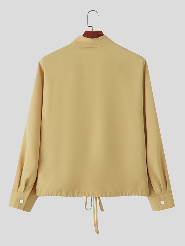 Men's Solid Color Drawstring Long Sleeve Shirt SKUL39794