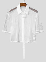 Men's Avant-Garde Cropped Sheer Mesh Short Sleeve Shirt SKUL56244