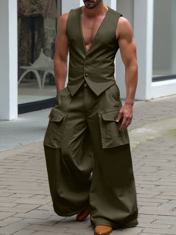 Men's Solid Color Casual Two Pieces Outfit SKUL40256