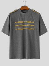 Men's High Street Vintage Military Gold Braided Embroidery T-shirt SKUL73508