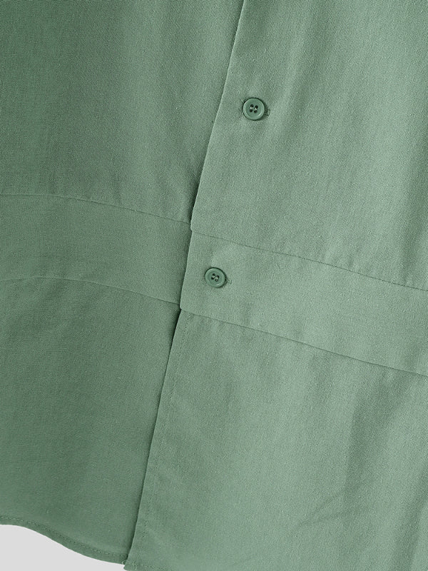 Men's Solid Color Cotton Linen Long Sleeve Shirt SKUL28105