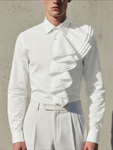 Men's Solid Color Ruffle Patchwork Long Sleeve Shirt SKUL42286