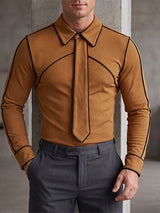 Men's Tie Patchwork Colorblock Texture Long Sleeve Shirt SKUL29721