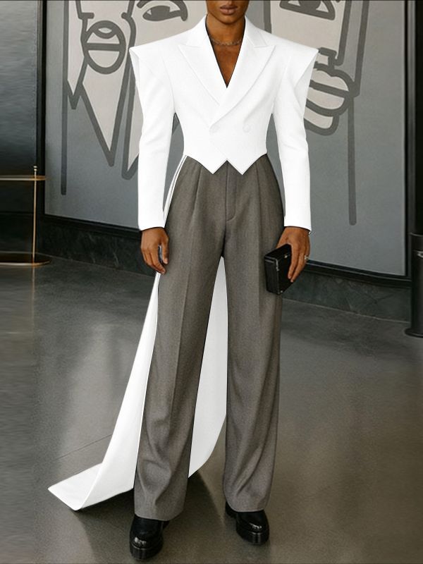 Men's Deconstructed Wide Shoulder Tail Casual Blazer SKUL41340