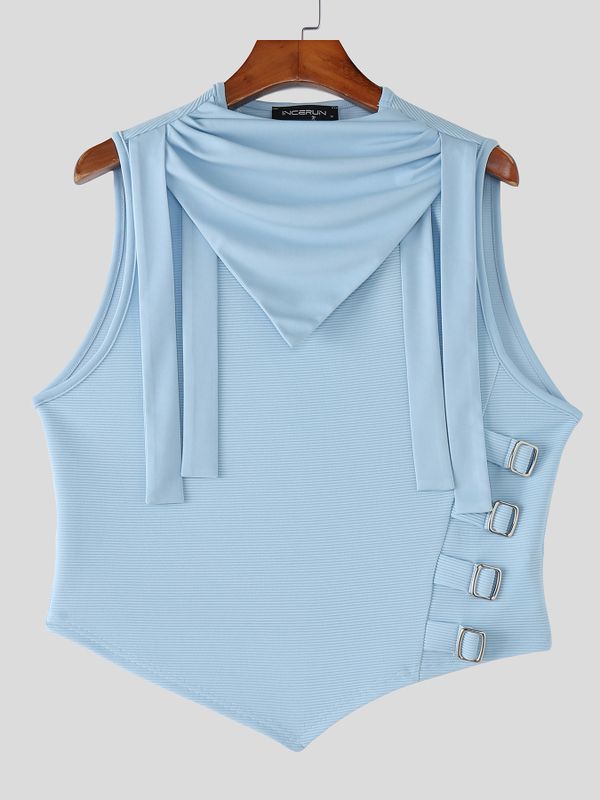 Men's Avant-Garde Knit Textured Draped Cowl Neck Tank SKUL54686