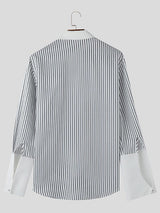 Mens Striped Color-Block Long-Sleeve Shirt SKUK83280