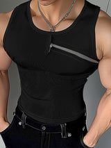Mens Textured Asymmetrical Zip Sleeveless Tank SKUL01094