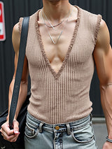 Mens Hollow-Out Mesh Deep V-Neck Tank SKUL16745