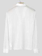 Men's Sheer Mesh Striped V Neck Long Sleeve Shirt SKUL53963