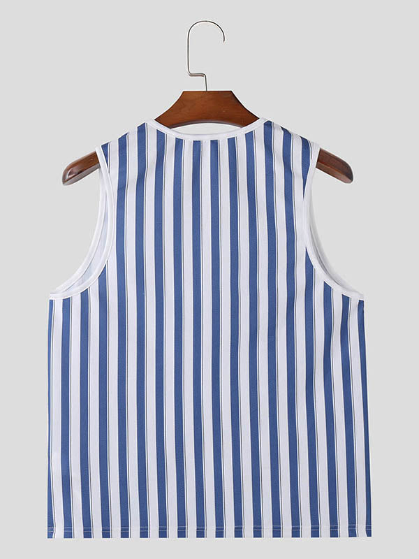 Mens Fashion V-Neck Striped Sleeveless Tank SKUK70054