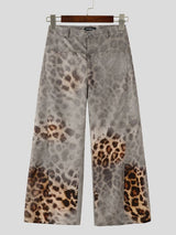 Men's High-Street American Vintage Snow Washed Gradient Leopard Print Wide-Leg Drape Pant SKUL68323