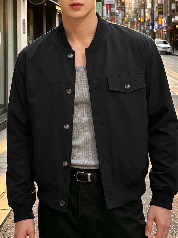 Men's Modern Urban Ribbed Collar Single Pocket Bomber Jacket SKUL79619