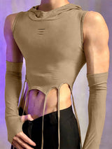 Men's Deconstructed Fringe Cropped Hooded Tank SKUL50507