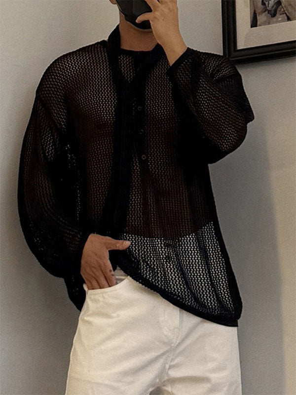 Men's Sheer Hollow Out Long Sleeve Sweater SKUL29587