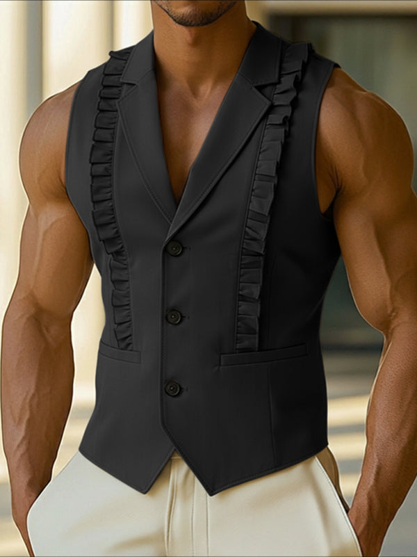 Men's Ruffled Patchwork Casual Waistcoat SKUL40107