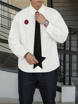 Men's Floral Decor Star Tie Long Sleeve Shirt SKUL34233