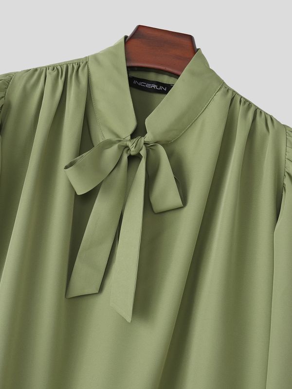 Men's Avant-Garde Romantic Flowy Cape Sleeve Tie-Neck Shirt SKUL76397