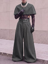 Men's Avant-Garde Deconstructed Stage Runway Stand Collar Cropped Capelet Wide-Leg Two Pieces Outfit SKUL85213