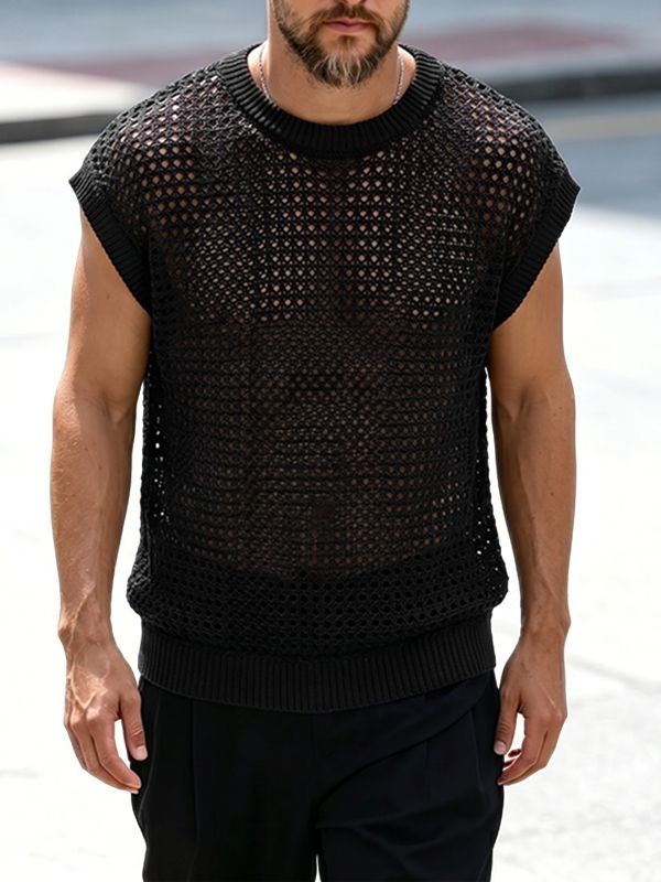 Men's Casual Hollow Out Mesh Knit Sleeveless T-shirt SKUL63641