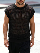 Men's Casual Hollow Out Mesh Knit Sleeveless T-shirt SKUL63641