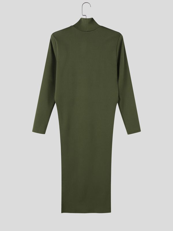 Men's Avant-Garde High Street Ultra High Side Slit Longline Fitted Long Sleeve T-shirt SKUL83123